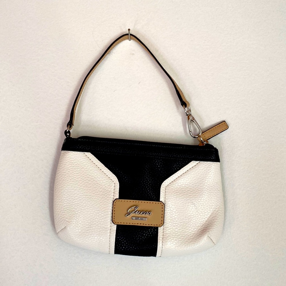 Guess clutch 7&1/4” black & white with nude color strap